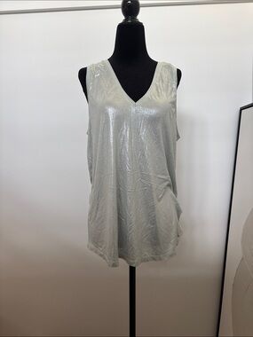 Ted Baker Silver Metallic V-Neck Tank Top